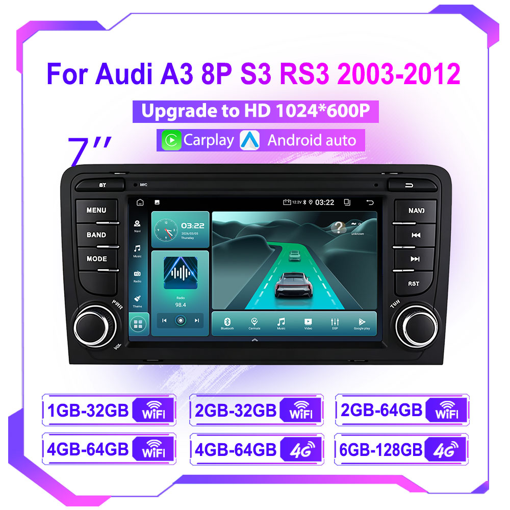Android Head Unit 6Gb 128Gb - Autoradio 7 pouces pour Audi A3