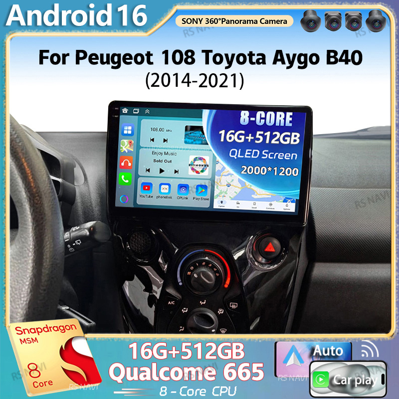 Android Car Stereo 2 Din 8 Core - Android 16 pour Peugeot 108 Toyota