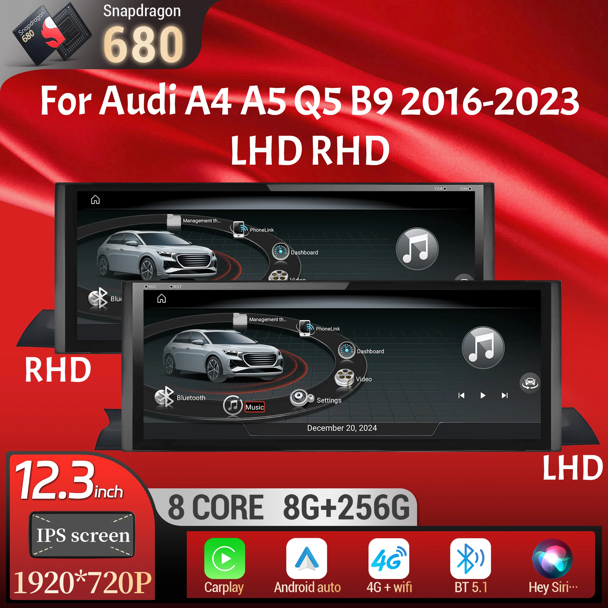 Android Auto Head Unit 12.3 Inch - Autoradio Android 13, 12.3 pouces, pour