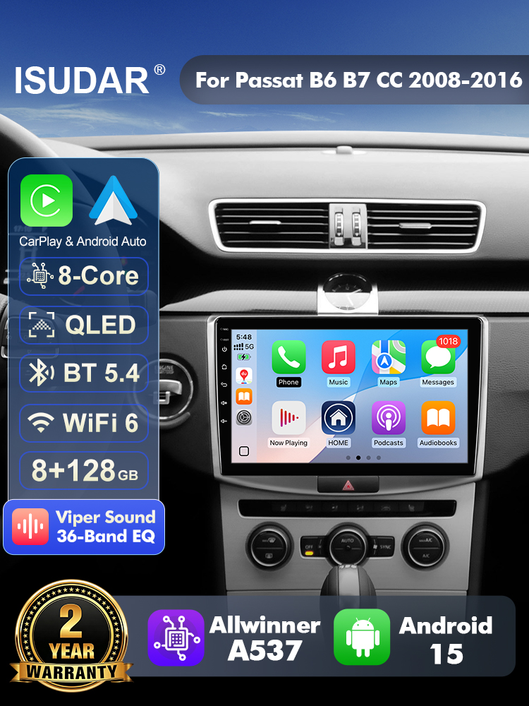 Android Head Unit 6Gb 128Gb - ISUDAR T57, autoradio Android 15 pour